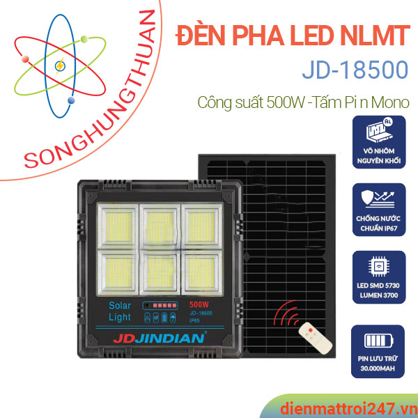 Đèn pha năng lượng mặt trời 500w JD-18500