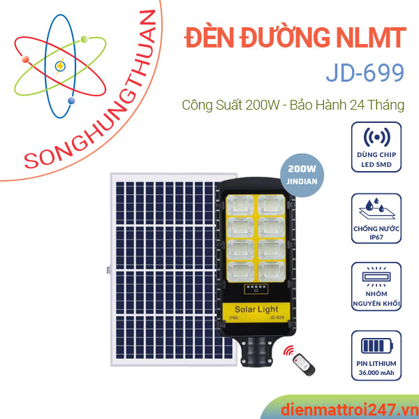 Đèn đường năng lượng mặt trời 200w JD-699