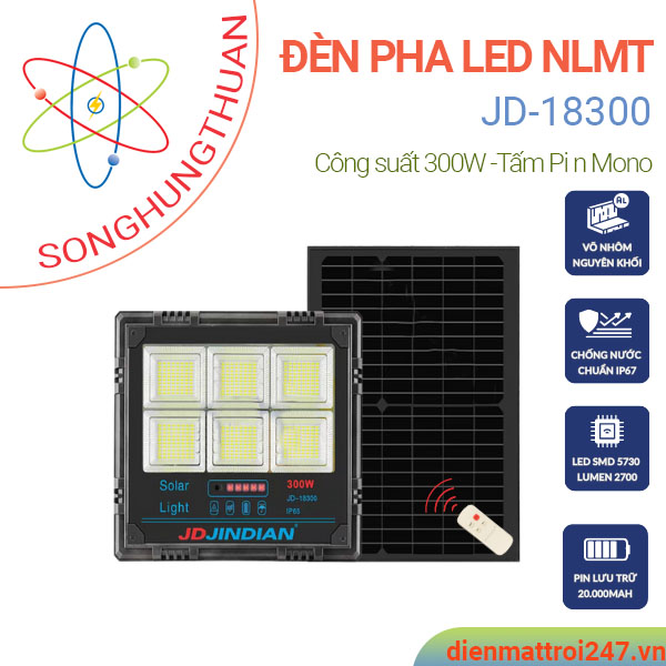 Đèn pha năng lượng mặt trời 300w JD-18300