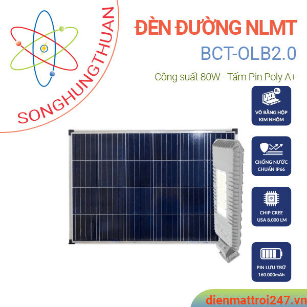 Đèn đường năng lượng mặt trời 80W blue carbon BCT-OLB2.0