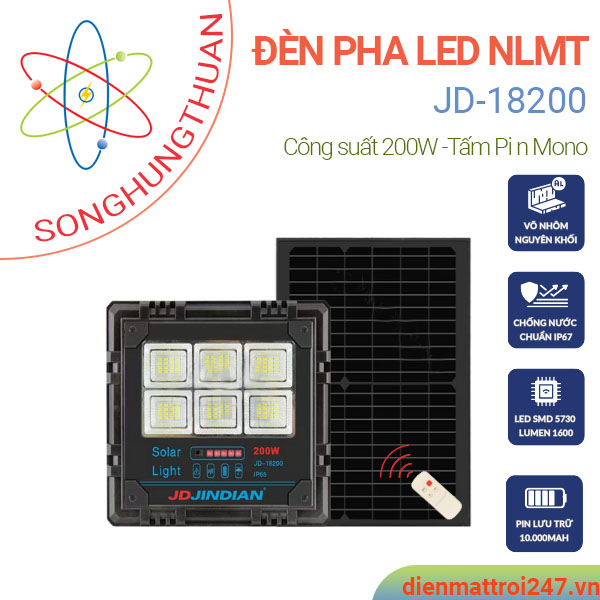 Đèn pha năng lượng mặt trời 200w JD-18200
