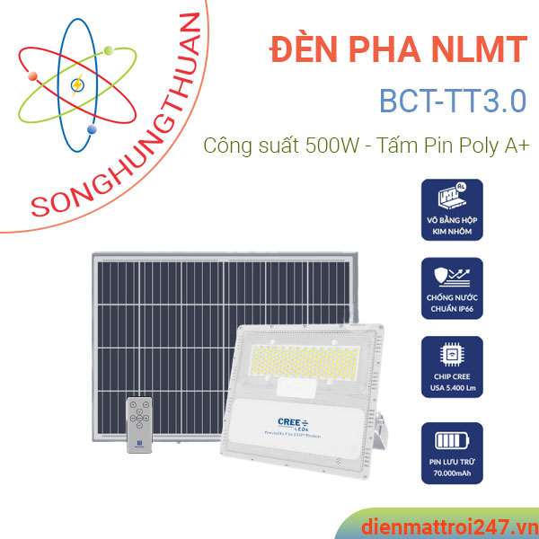 Đèn led năng lượng mặt trời 500w Blue Carbon BCT-TT3.0
