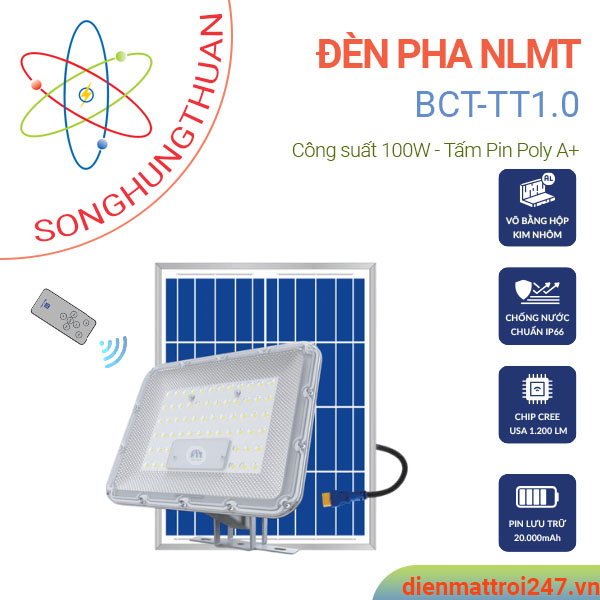 Đèn pha năng lượng mặt trời 100W Blue Carbon BCT-TT 1.0